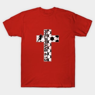 Philippians 4:13 Soccer Cross Black and White Christian Faith T-Shirt
